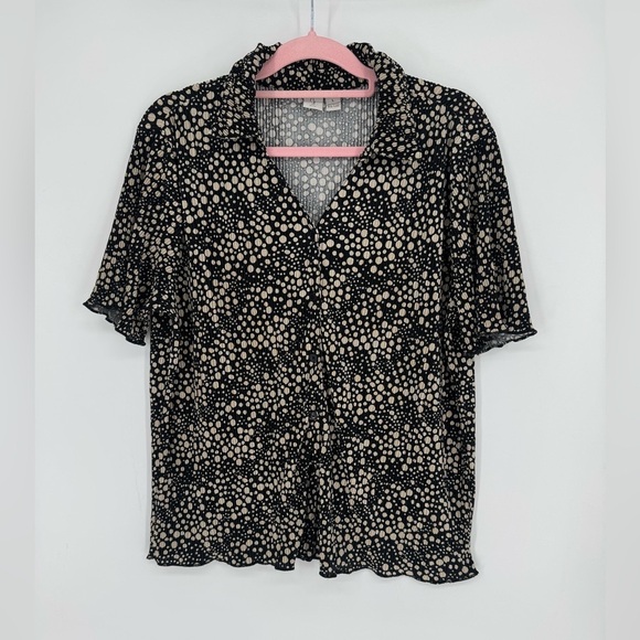Joie Tops - Joie Women's Black + Cream Polka Dot Collared Blouse With Lettuce Hem Size Large